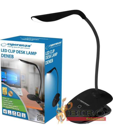 Lampă de birou cu clemă Esperanza DENEB ELD104K, 14 LED-uri, touch, 3 niveluri – Neagră, protecție ochi 